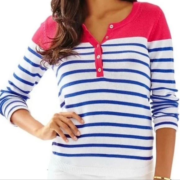 Lilly Pulitzer Sweaters - Lilly Pulitzer - Adair Beach Getaway Blue Stripe Long Sleeve Sweater Size Small